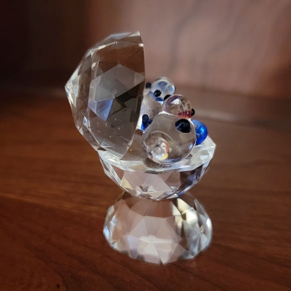 CRYSTAL WORLD ♡ Vintage Heavy Crystal Bird Bath with Two Precious Little Birds - Picture 3 of 11